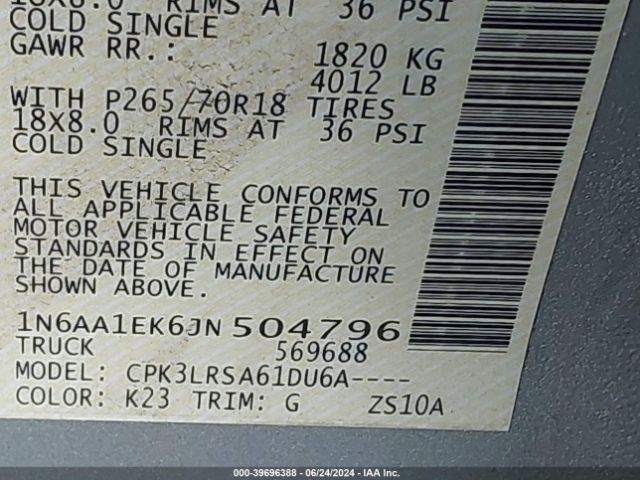 1N6AA1EK6JN504796 Nissan TITAN S