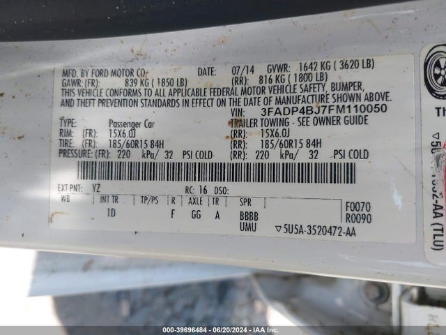 Ford FIESTA SE 2015 3FADP4BJ7FM110050 Image 9