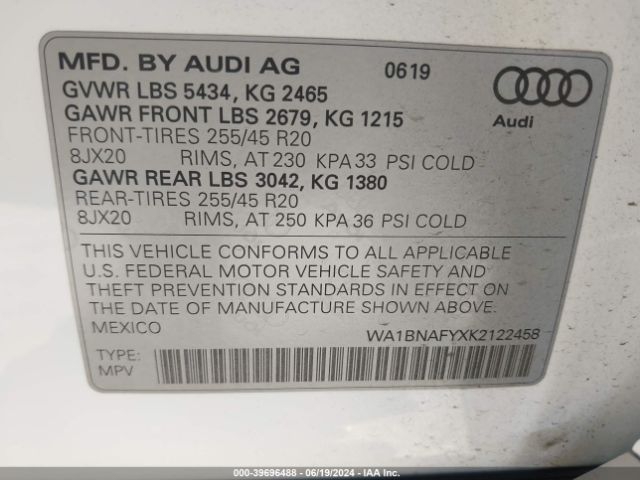 WA1BNAFYXK2122458 Audi Q5 45 Premium