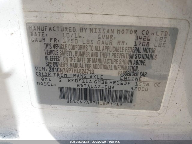 Nissan Versa 1.6 S+ 2017 3N1CN7AP7HL824713 Image 9