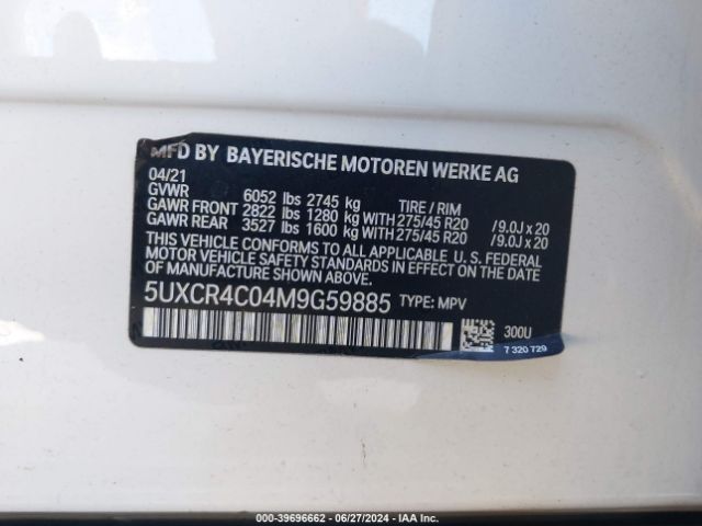 5UXCR4C04M9G59885 BMW X5 Sdrive40i