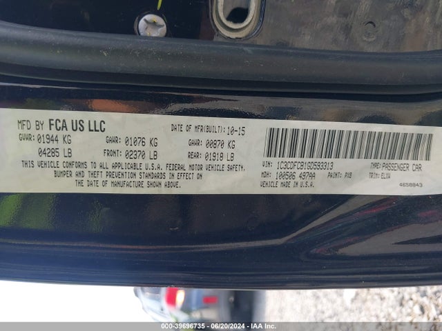 Dodge Dart Limited 2016 1C3CDFCB1GD593313 Image 9