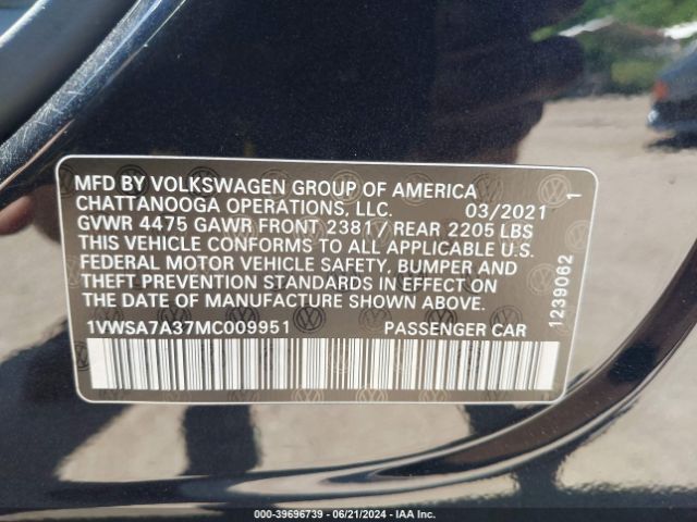 1VWSA7A37MC009951 Volkswagen Passat 2.0t Se