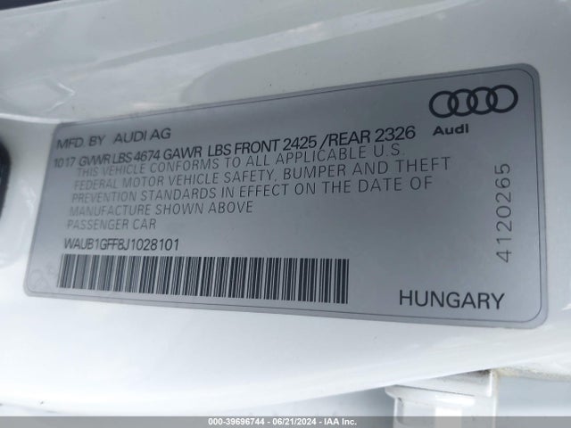 WAUB1GFF8J1028101 Audi S3 2.0t Premium Plus/2.0t Tech Premium Plus