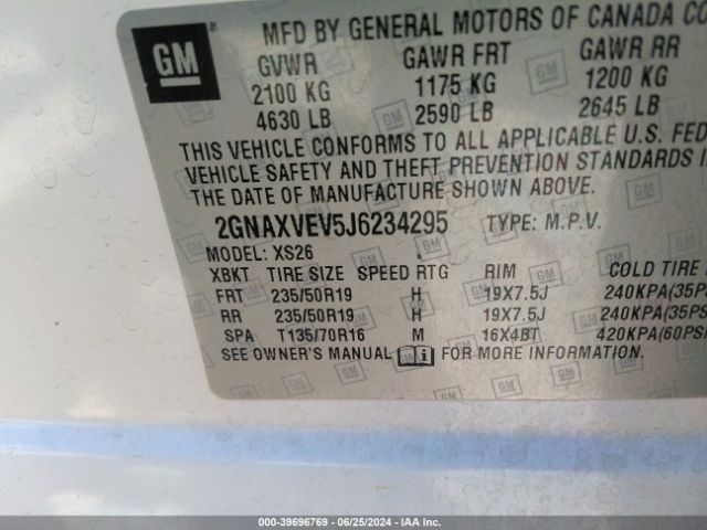 2GNAXVEV5J6234295 Chevrolet Equinox Premier