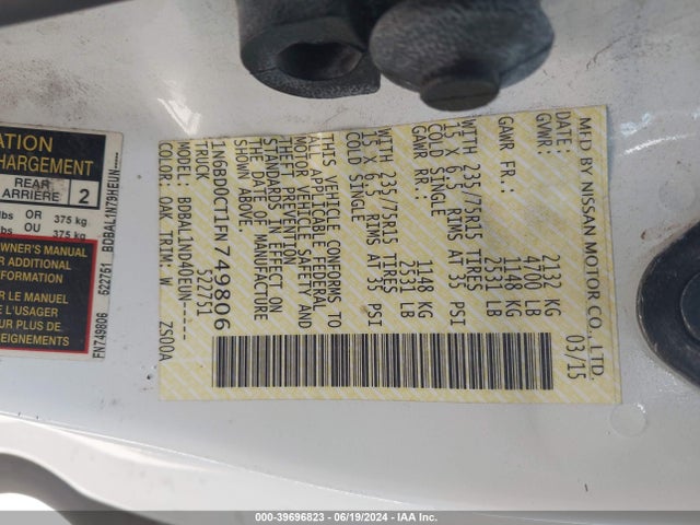 Nissan Frontier S/sv-i4 2015 1N6BD0CT1FN749806 Image 9