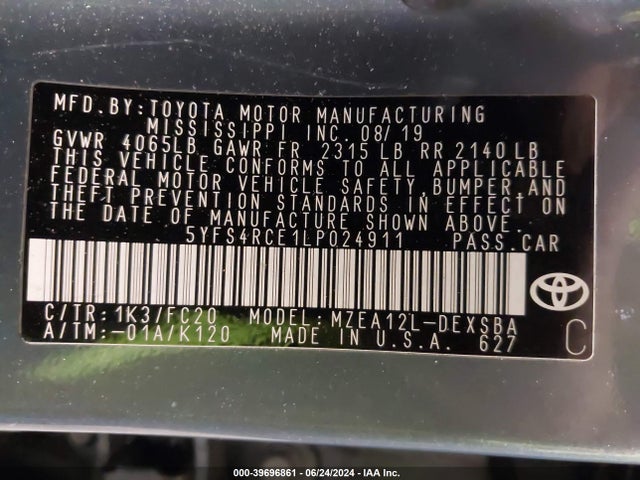 5YFS4RCE1LP024911 Toyota COROLLA SE