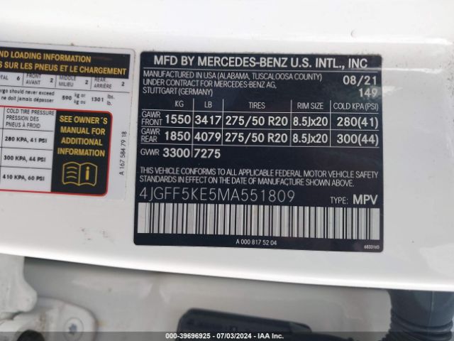 4JGFF5KE5MA551809 Mercedes-Benz Gls 450 4matic