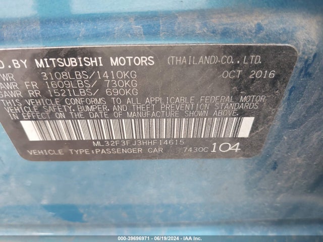 ML32F3FJ3HHF14615 Mitsubishi Mirage G4 Es