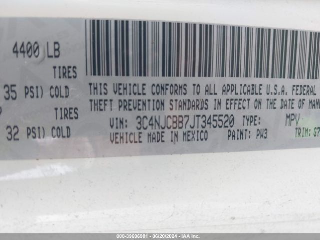 3C4NJCBB7JT345520 Jeep Compass Latitude Fwd