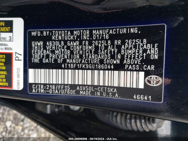 4T1BF1FK9GU186044 Toyota CAMRY SE
