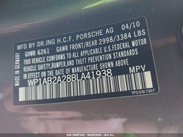 2011 PORSCHE CAYENNE WP1AB2A28BLA41938 Photo 8