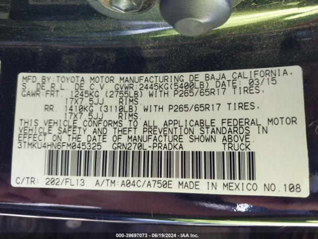 3TMKU4HN6FM045325 Toyota Tacoma Prerunner V6