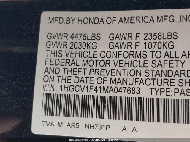 1HGCV1F41MA047683 Honda Accord Sport Special Edition