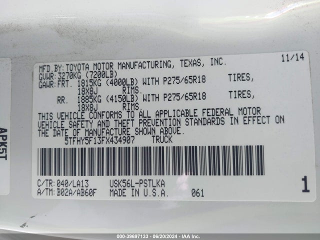 5TFHY5F13FX434907 Toyota Tundra Limited 5.7l V8