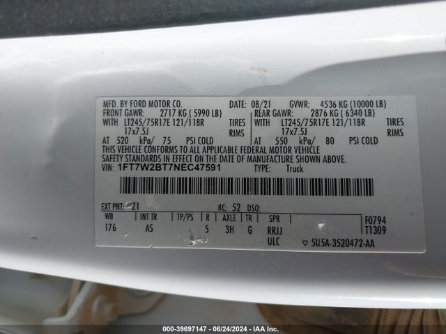 Ford F-250 Xl 2022 1FT7W2BT7NEC47591 Image 9