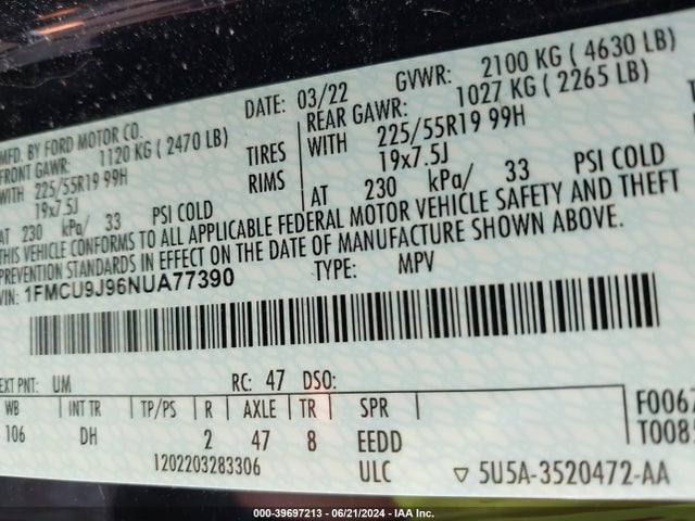 Ford Escape Titanium 2022 1FMCU9J96NUA77390 Image 9