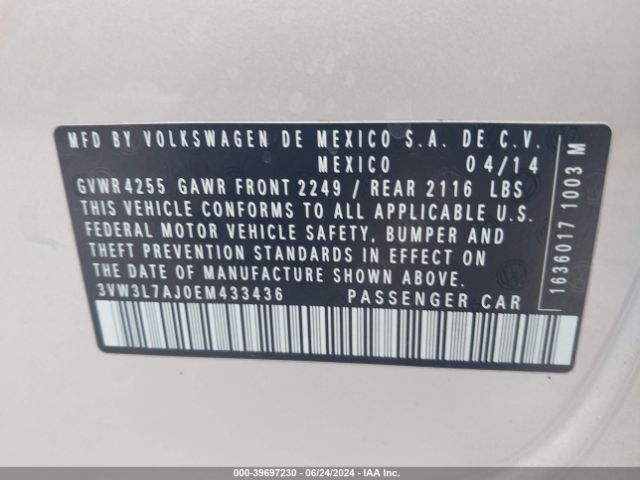 3VW3L7AJ0EM433436 Volkswagen Jetta 2.0l Tdi Value Edition
