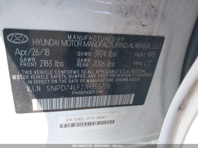 5NPD74LF2JH355776 Hyundai ELANTRA SE