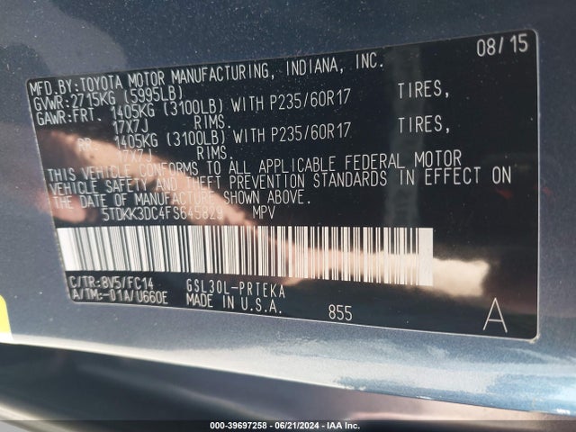 Toyota Sienna Le 8 Passenger 2015 5TDKK3DC4FS645829 Image 9