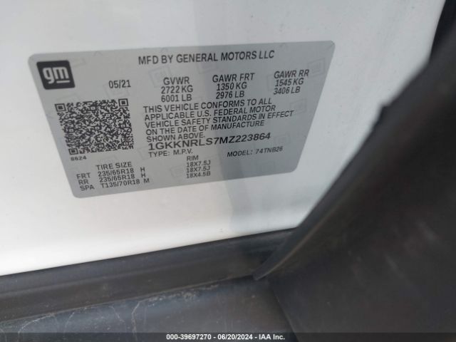 1GKKNRLS7MZ223864 GMC Acadia Awd Sle
