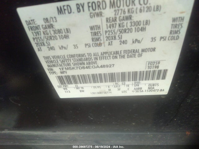 Ford EXPLORER XLT 2014 1FM5K7D84EGA48927 Image 9