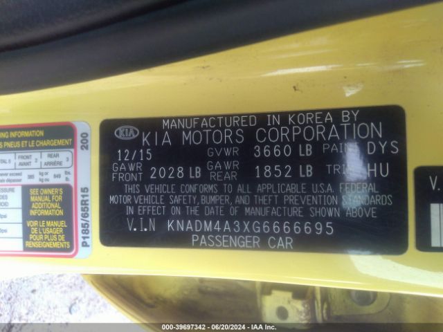 KNADM4A3XG6666695 KIA RIO LX