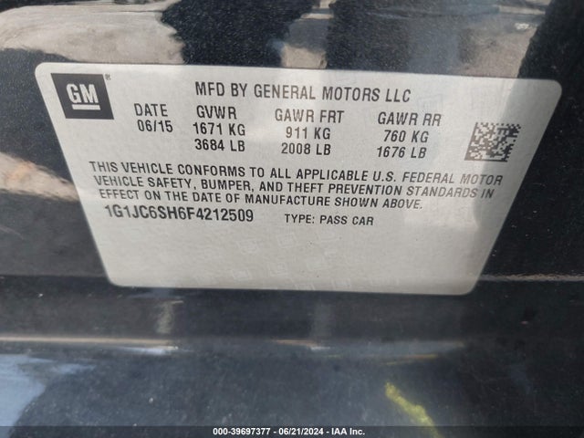 Chevrolet Sonic Lt Auto 2015 1G1JC6SH6F4212509 Image 9