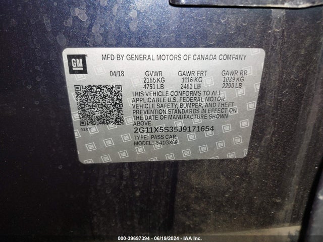Chevrolet Impala 1fl 2018 2G11X5S35J9171654 Image 9