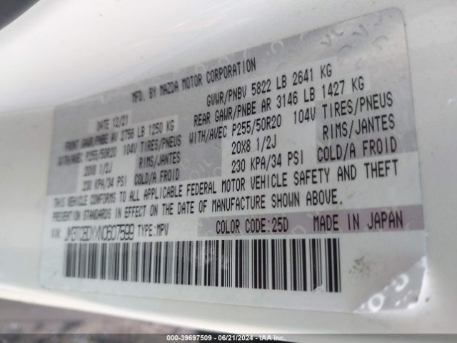 JM3TCBDYXN0607599 Mazda Cx-9 Grand Touring