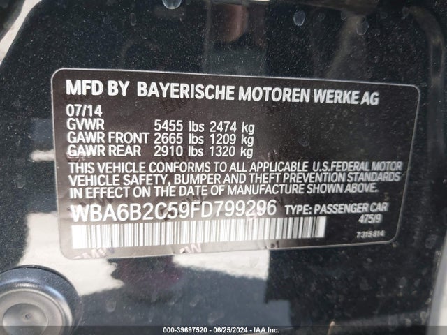 WBA6B2C59FD799296 BMW 650i Gran Coupe