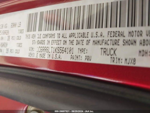 1C6RR6LT1KS564101 RAM 1500 Classic Lone Star  4x2 5'7 Box