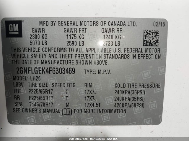 Chevrolet Equinox 2lt 2015 2GNFLGEK4F6303469 Image 9