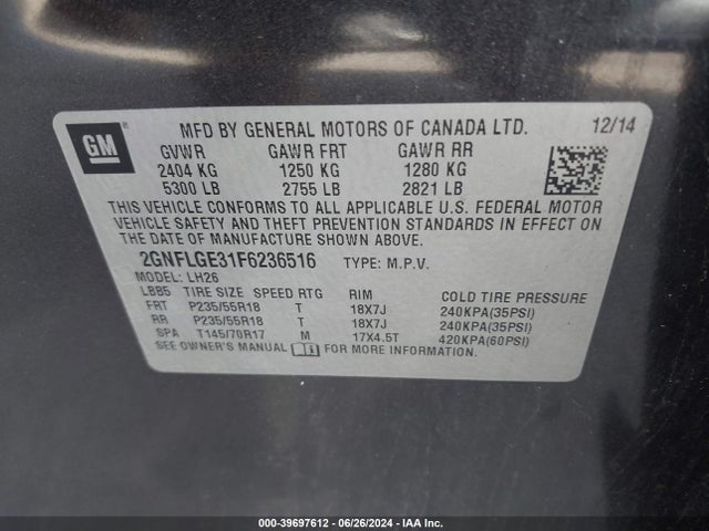 Chevrolet Equinox 2lt 2015 2GNFLGE31F6236516 Image 9