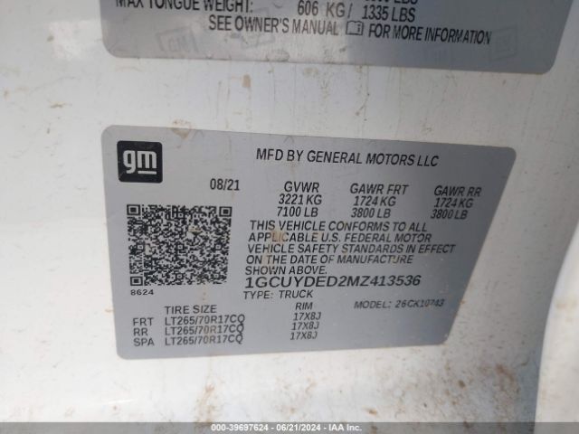 1GCUYDED2MZ413536 Chevrolet Silverado 1500 4wd  Standard Bed Lt