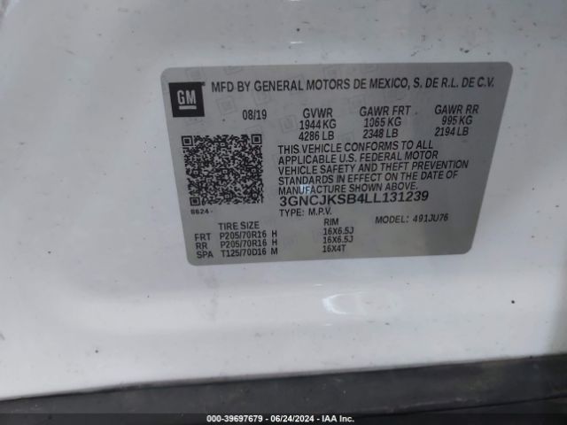 3GNCJKSB4LL131239 Chevrolet Trax Fwd Ls