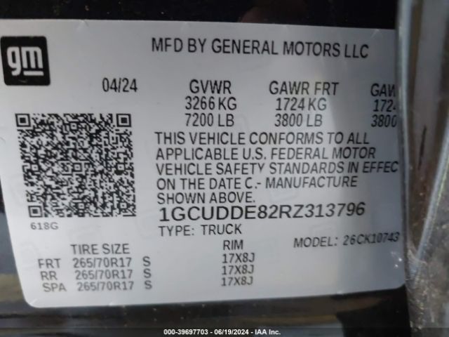 1GCUDDE82RZ313796 Chevrolet Silverado 1500 4wd  Standard Bed Lt