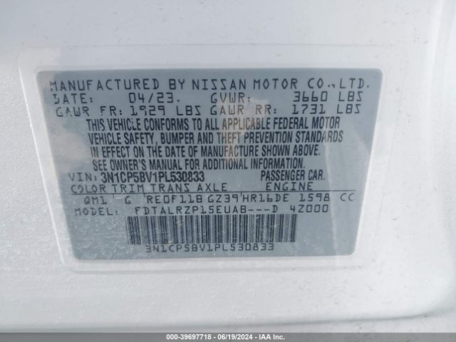 3N1CP5BV1PL530833 Nissan Kicks S Xtronic Cvt