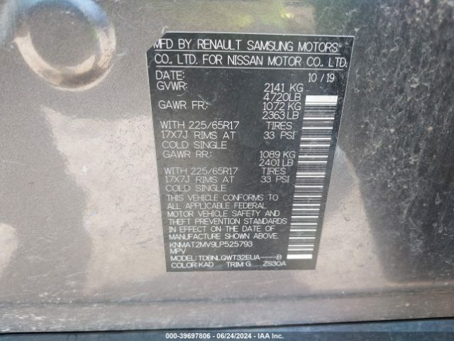KNMAT2MV9LP525793 Nissan Rogue Sv Intelligent Awd