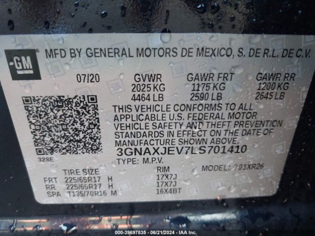3GNAXJEV7LS701410 Chevrolet Equinox Fwd 2fl