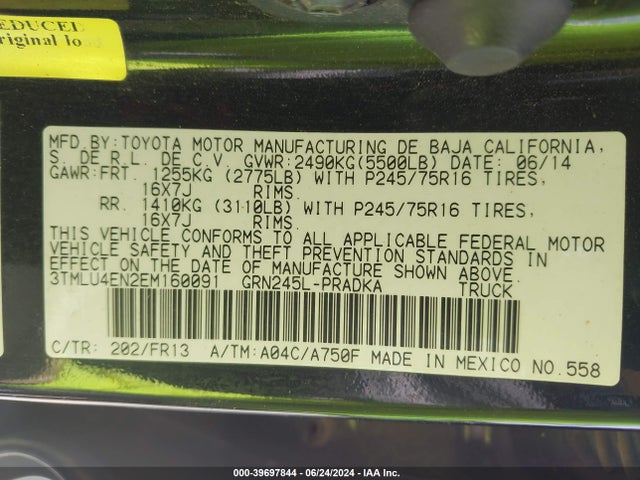 Toyota Tacoma Base V6 2014 3TMLU4EN2EM160091 Image 9