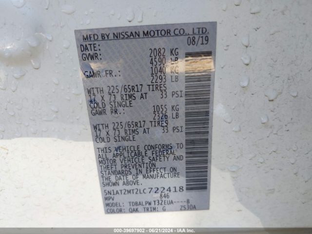 5N1AT2MT2LC722418 Nissan Rogue S Fwd