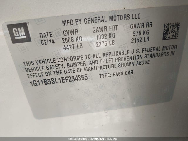 Chevrolet Malibu 1ls 2014 1G11B5SL1EF234356 Image 9