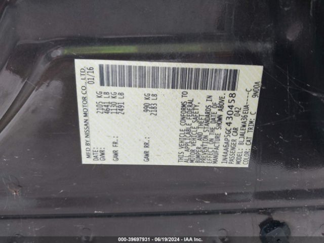 1N4AA6AP5GC430458 Nissan Maxima 3.5 Sl