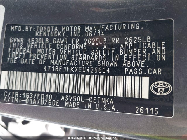 Toyota CAMRY LE 2014 4T1BF1FKXEU426604 Image 9