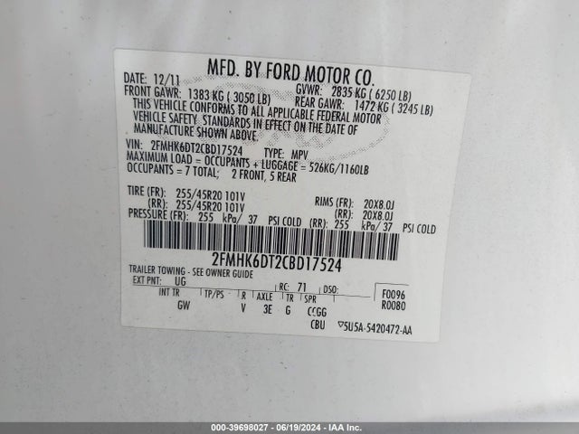 Продажа на аукционе авто 2012 Ford Flex Titanium, vin: 2FMHK6DT2CBD17524, номер лота: 39698027