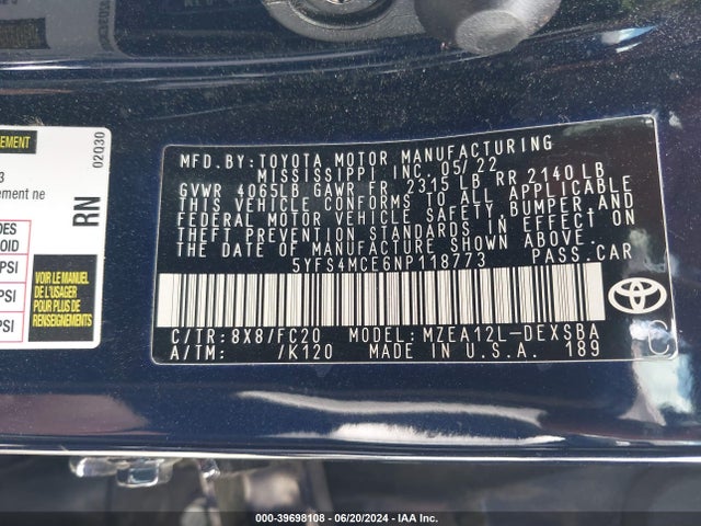 Toyota COROLLA SE 2022 5YFS4MCE6NP118773 Image 9