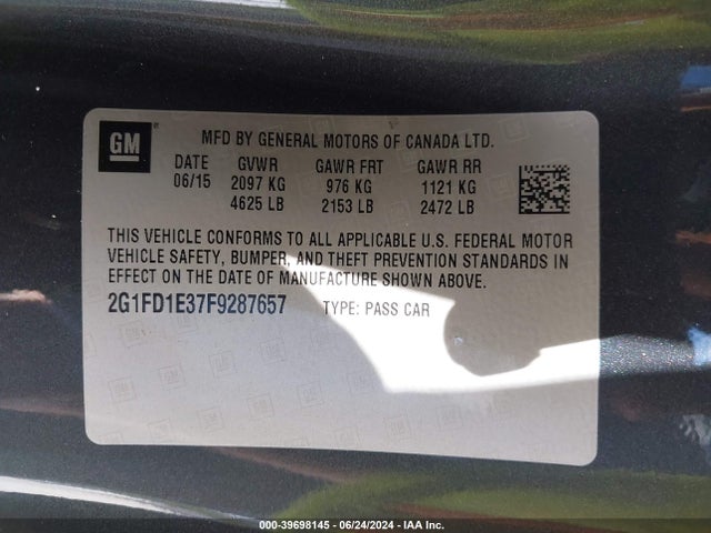 Chevrolet Camaro 1lt 2015 2G1FD1E37F9287657 Image 9