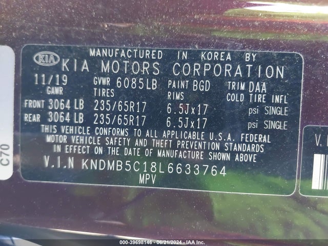 KIA SEDONA LX 2020 KNDMB5C18L6633764 Image 9