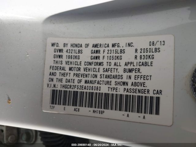 1HGCR2F52EA006080 Honda Accord Sport